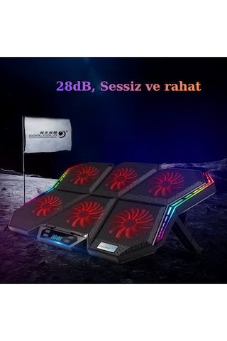 Rgb Işıklı 6 Fanlı 7 Kademeli Lcd Göstergeli Notebook Laptop Soğutucu Stand Coolcold 17 İnç Sessiz