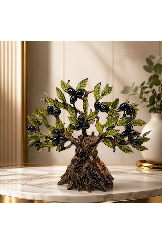 Premium Zeytin Ağacı Biblo Şık Ve Lüks Salon Dekor Objesi Altın - Yeşil