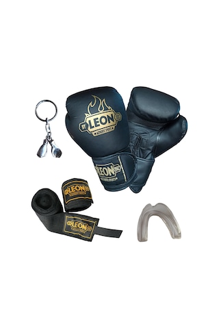 Leon Blade Training Boks Eldiveni Bandaj Dişlik Anahtarlık Seti Siyah