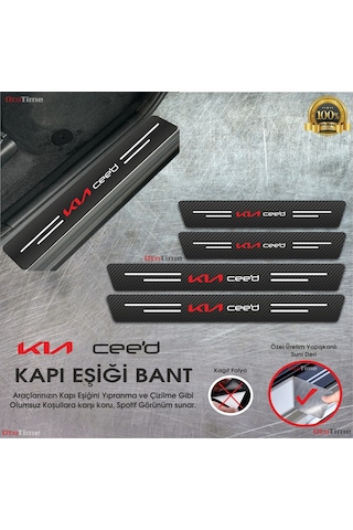 Kia Ceed Logolu Uyumlu Karbon Kapı Eşiği Koruyucu Suni Deri 4'lü
