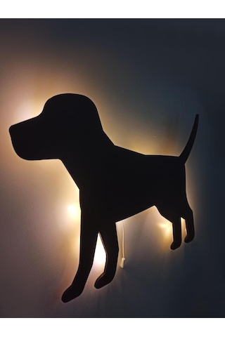 CajuArt Yürüyen Köpek Led Işıklı Siyah Ahşap Tablo Duvar Dekor