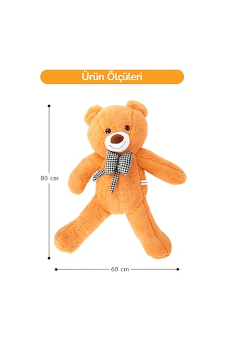 80 Cm Büyük Boy Yumuşak Papyonlu Oyuncak Ayıcık Açık Kahve