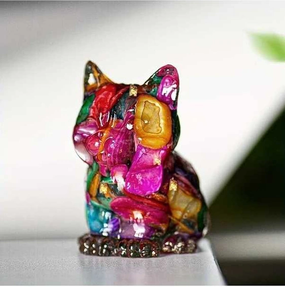 Trendooze Mini Oturan Yavru Kedi, Doğal Kristal Kabuklu Dekor Figür