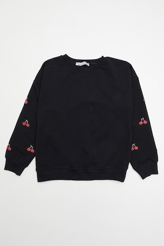 Kolları Kiraz Nakışlı Kız Çocuk Sweatshirt 26kcck7336132979-siyah Siyah