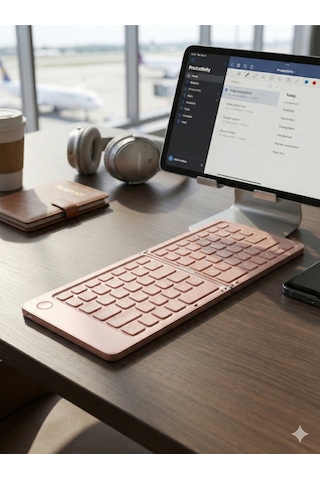 Katlanabilir Mini Bluetooth Klavye - Taşınabilir Pembe Kablosuz Tablet Ve Telefon Klavyesi