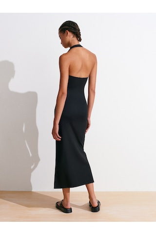 Dilvin 91476 Halter Yaka Midi Elbise-siyah Siyah
