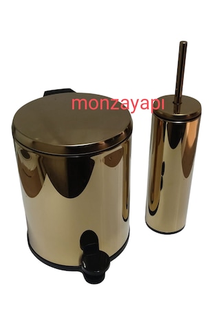 Primanova Cigo Çelik Çöp Kovası 6lt Ve Tuvalet Fırçası Altın