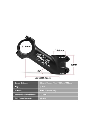 Folinda 6061 Alüminyum Bisiklet Gövdesi 31.8mm, 35 Derece, 70-110mm Seçenekli, 28.6mm Klem Çapı, 132-161g Ağırlık Çok Renkli