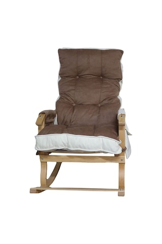Enda Home Mosso Çift Minderli Ahşap Sallanan Sandalye Tv Baba Koltuğu Dinlenme Koltuğu Kahve - Krem
