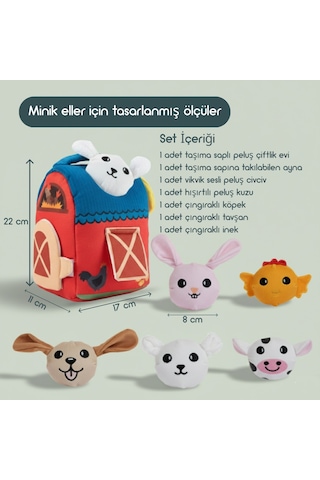 Momely My First  Farm Set Bebek Peluş Çiftlik Evi Ve Hayvan Oyuncakları, Yıkanabilir Duyusal Set +6ay