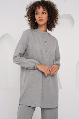 Bigdart 6678 Keten Tunik Pantolon İkili Takım - Gri