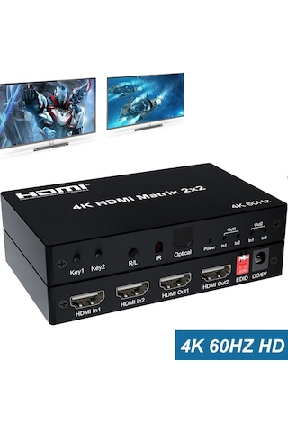Hdmı Matrix 2x2 Matrix Anahtarı 2 İn 2 Out Switcher 4k 60hz 2x2 Hdmı Matrix 4k 60hz Değiştirici 2 İn 2 Out Optik & R/l Ses Çıkışı