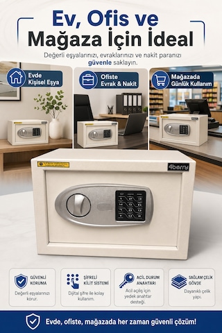 Tc-002 Akıllı Elektronik Kasa, Şifreli Çelik Para Kasası, Acil Durum Anahtarlı Ve Sabitlenebilir Güvenlik Kasası Beyaz