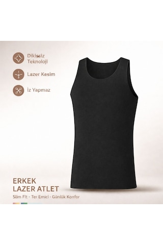 Qulat Berrak Erkek Lazer Kesim Görünmez Dikişsiz Atlet %85 Pamuk %15 Elastan Slim Fit İz Yapmaz/ 2 Adet Siyah
