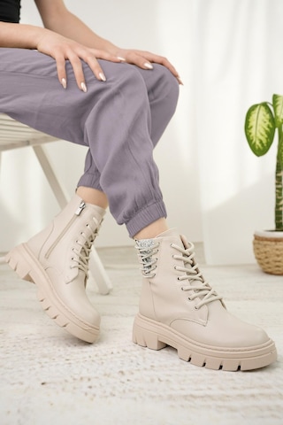 Nesil Shoes Fncy 206 Bej Fermuarlı Kadın Bot-bej Bej
