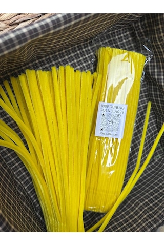 Şönil 100 Lü Sarı Renk Kod A029 30 Cm - Yoğun Tüylü Hobi Çubuğu Tel El İşi 100 Lü Paket