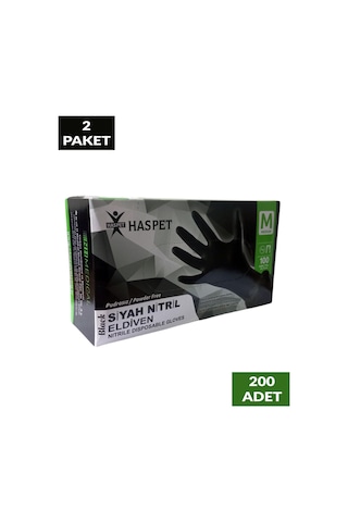 Siyah Nitril Pudrasız Eldiven M Beden İkili Paket 200 Adet