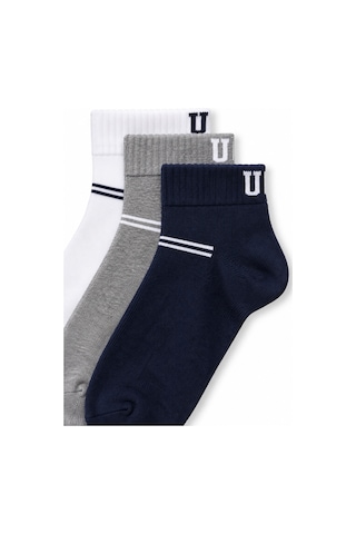 UCLA Brennus 3'lü Lacivert Gri Beyaz Uzun Pamuklu Jakarlı Standard Fit Unisex Çorap Lacivert-gri-beyaz