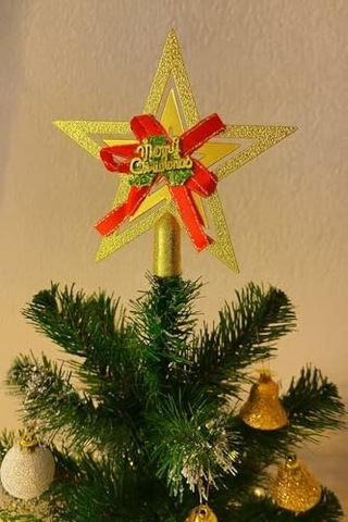 Yılbaşı Ağacı Yıldızı Gold Kurdelalı Merry Christmas Yazılı Yılbaşı Süsü Diğer
