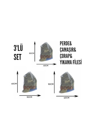 Perde Yıkama Filesi Çamaşır Yıkama Filesi Çorap Yıkama Filesi 3lü Set Duş Beyaz
