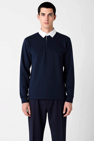 Benerly Erkek Polo Yaka Uzun Kol Oversize Kalıp Sweatshirt Fonksiyonel Da Lacivert