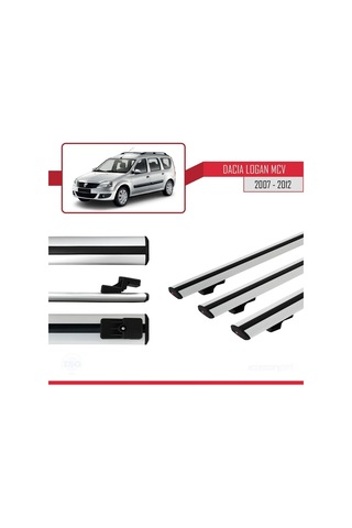 Dacia Logan Mcv 2007-2012 Arası İle Uyumlu Basic Model Ara Atkı Tavan Barı Gri 3 Adet