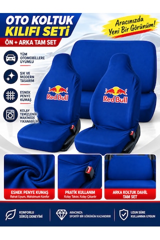 Oto Koltuk Kılıfı Universal Esnek Penye Kumaş Redbull Temalı Mavi Renk 1 Takım