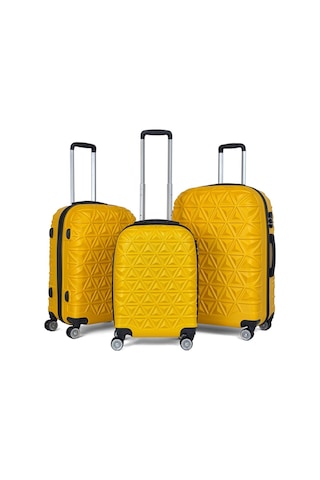 Piramit Desen ABS Seyahat Valizi, Canyon Serisi, Sarı - 3'lü Set Sarı