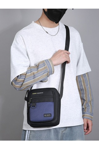 Uıowoo Erkek Omuz Çantası Harfli Ve Metal Halkalı Spor Ve Bisiklet Tek Askılı Sırt Çantası Mavi