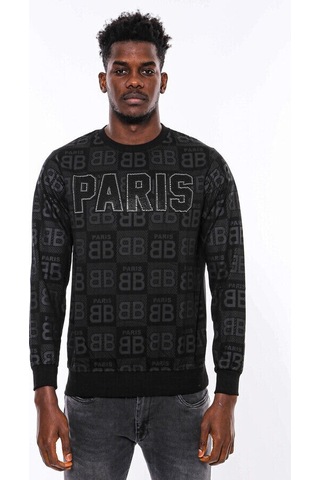 Siyah Taşlı Desenli Sweatshirt - Wessi Siyah