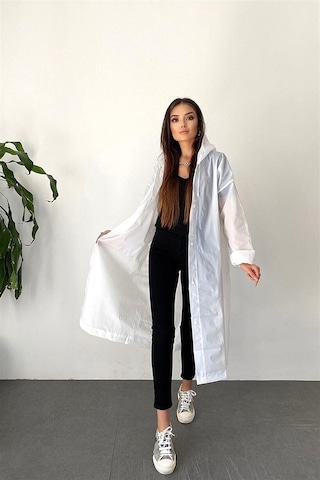 Unisex Kadın Ve Erkek Yağmurluk %100 Eva Çıtçıtlı Kapüşonlu Beyaz