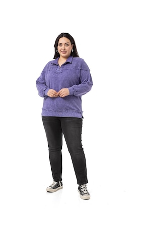 Büyük Beden Pis Dikişli Fermuarlı Yırtmaçlı Parça Boyalı Mor Sweatshirt-mor Mor