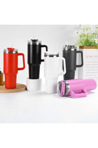 Novahub 40oz Araba Kupası Çift Katmanlı Vakumlu Bardak, Pipet Saplı Paslanmaz Çelik Termos Bardak Beyaz