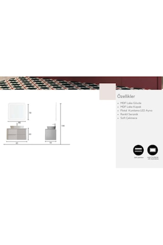 Evros Lotus 85 Cm Banyo Dolabı Gri