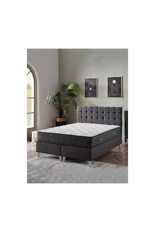 Beehanem Bengü Çift Kişilik Baza + Başlık + Yatak Seti 160x200 Antrasit Sandıklı Premium Konfor Modern 3'lü Çift Kişilik 160 x 200