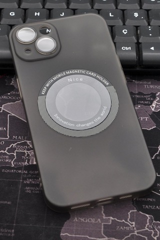 Apple Uyumlu iPhone 13 Uyumlu Siyah Renkli Yarı Şeffaf İnce Sert Kapak Kılıf Kamera Lens Korumalı Siyah -