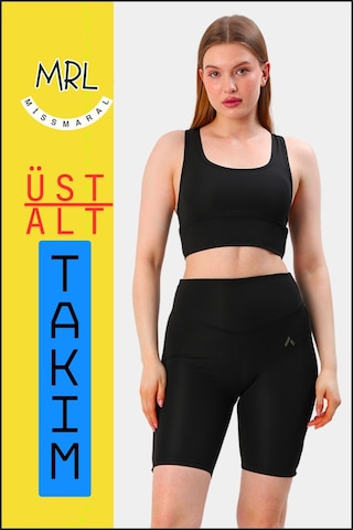 Kadın Siyah Takım Alt-üst Kısa Şort-tayt Ve Pedli Sporcu Büstiyer 2li Set Lacivert Biyeli Elt3043 Siyah Lacivert