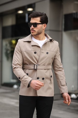 Mero Life Erkek Krem Mevsimlik Astarlı Kemerli Kruvaze Trençkot Krem