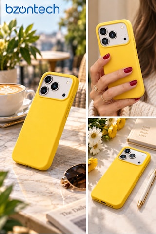 Apple İphone 17 Pro Max / 18 Pro Max Uyumlu Kılıf Renkli Lansman İçi Kadife Yumuşak Kamera Yükseltili Silikon Sarı