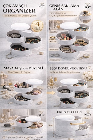 Organizer Takı Kutusu Çok Amaçlı Düzenleyici Makyaj Organizer Takı Organizeri Çekmeceli Organizer Beyaz
