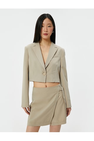 Koton Crop Blazer Ceket Düğmeli Dikiş Detaylı Cepli Modal Karışımlı Vizon 4sak50089pw Vizon