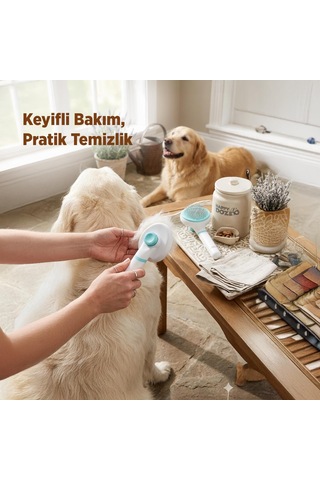 Happy Toozey Ht08 Otomatik Temizlenen Tuşlu Evcil Hayvan Fırçası Kedi Köpek Tüy Toplayıcı Tarak Beyaz