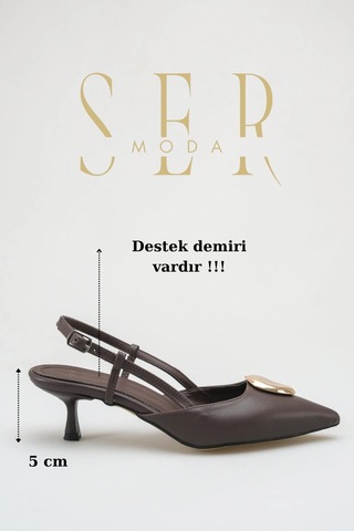 Sermoda Topuklu Kadın Ayakkabı - 5 Cm İnce Topuklu Sivri Burun Arka Açık Stiletto Ayakkabı Kahve