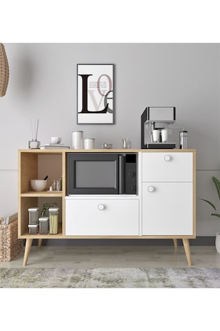 Floradesign Fresh120 Kahve Köşesi / Çok Amaçlı Dolap / Airfryer Dolabı / Mutfak Organizeri Meşe+beyaz