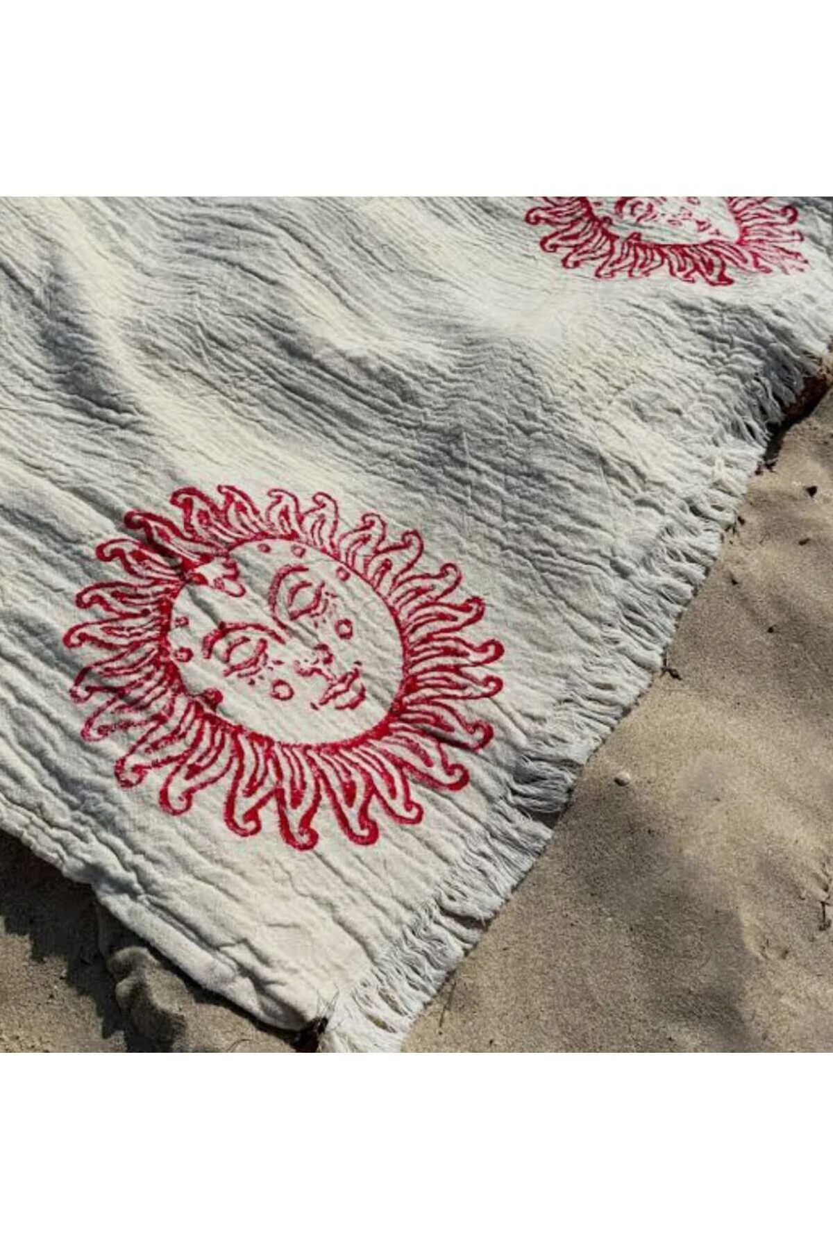 Kırmızı Detaylı Peştemal & Plaj Havlusu %100 Pamuk 100x200 Cm, Beyaz Zeminli Beyaz - Kırmızı