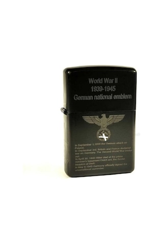 Dört Tarafı Yazılı Alman Kartalı Ww2 Hatıra Çakmağı Swastica Çakmak Siyah Metal Üstüne Silinmez