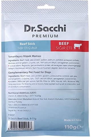 Dr.sacchi Premium Sığır Etli Çubuk Tahılsız Köpek Ödülü 5 10lu 110 Gr 109-30028.01