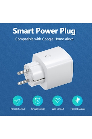 Konesam Tuya Wifi Akıllı Priz - 16a Enerji Ölçer, Uzaktan Kontrol, Ses Komutu İle Ev Otomasyonu