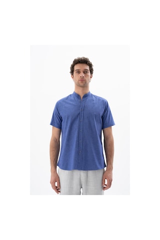 AR-MA Arma Erkek Kısa Kollu Regular Fit Keten Gömlek Y25485116601 Mavi