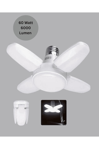 Katlanabilir Led Ampül, 4 Kollu, 60w, 6000 Lümen, Beyaz Işık Çok Renkli